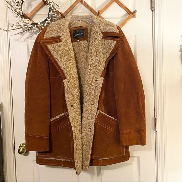 JCPenney Brown Leather Shearling Coat